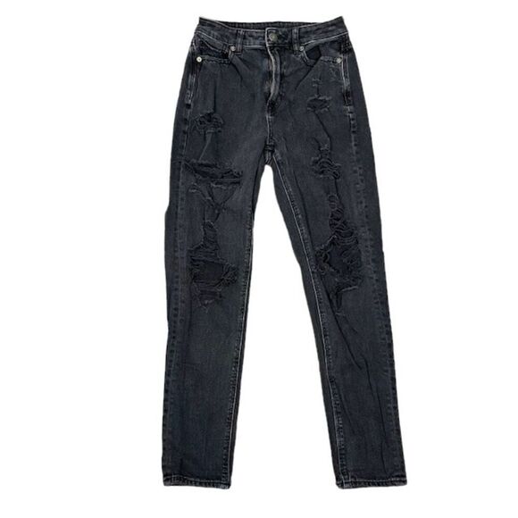 American Eagle Destroyed Black Denim Jeans Distressed Medium Wash Size 00 - Picture 1 of 9